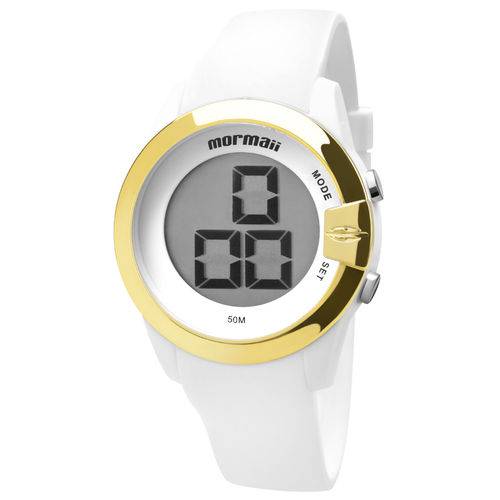 Relógio Mormaii Feminino Digital Mo13001/8b Branco Dourado