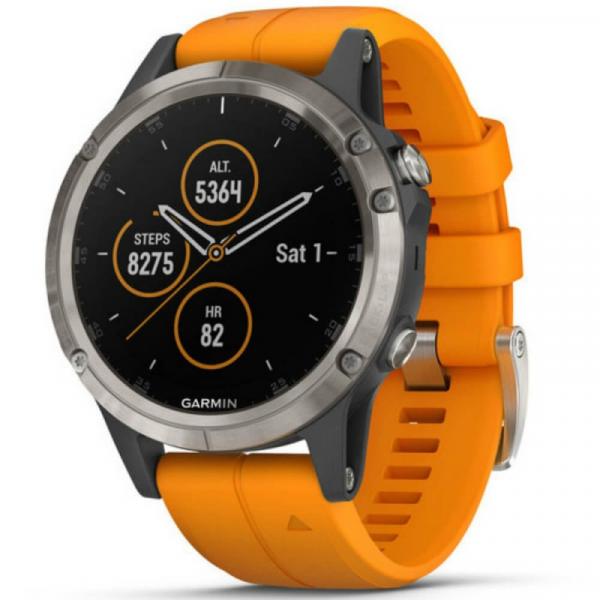 Relógio Multiesportivo Garmin Fenix 5 Plus Safira Laranja com Monitor Cardíaco no Pulso