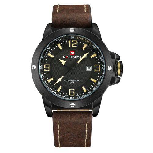 Relógio Naviforce 9077 Pulseira de Couro Marrom