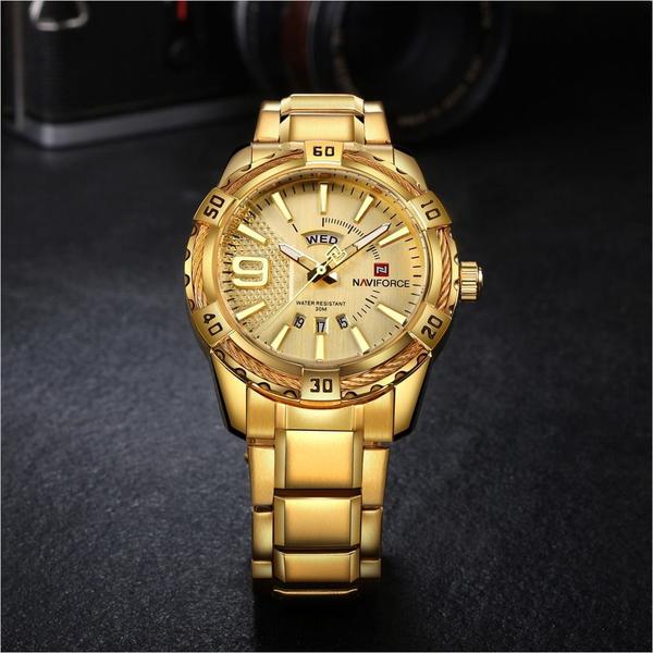 Relógio Naviforce Masculino Dourado Original Aço 9117 - Navi Force