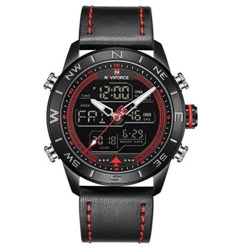 Relógio Naviforce Pulseira em Couro Analógico/digital (Preto/Vermelho)