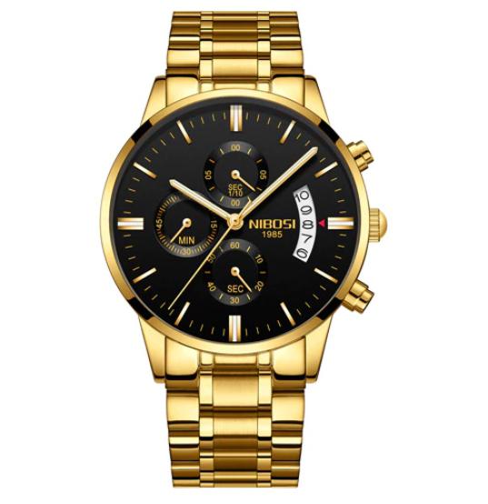 Relogio Nibosi 2309 Masculino dourado com fundo preto aço