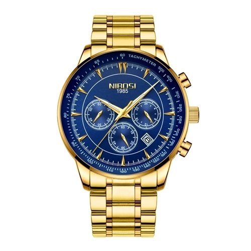 Relógio Nibosi Inox Gentleman (Dourado com Azul)