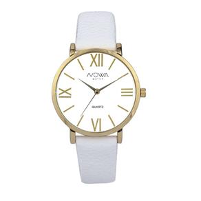 Relógio Nowa Feminino Dourado Couro Branco NW1405K
