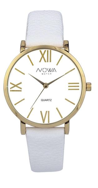 Relógio Nowa Feminino Dourado Couro Branco NW1405K