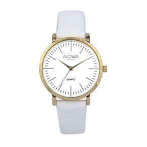 Relógio Nowa Feminino Dourado Couro Branco NW1407K