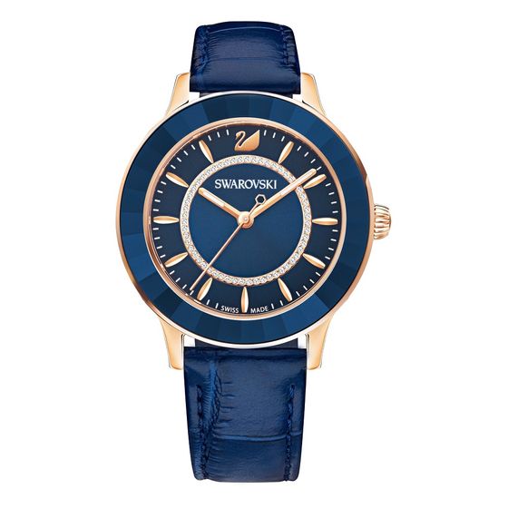 Relogio Octea Lux, Pulseira de Couro, Azul, Rose Gold