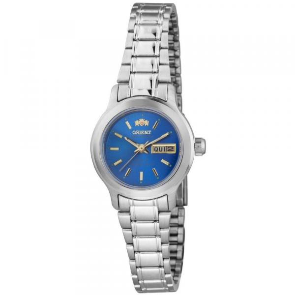 Relógio Orient Feminino Automático Prata Fundo Azul Pequeno