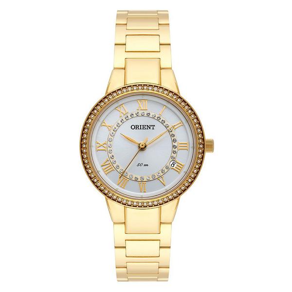 Relogio Orient Feminino dourado a prova dagua aço inox calendario FGSS1167 S3KX