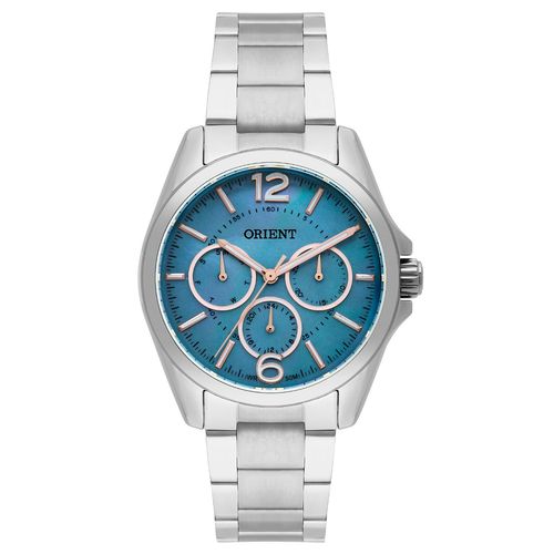 Relógio Orient Feminino Prata Fundo Azul Fbssm032 G2sx