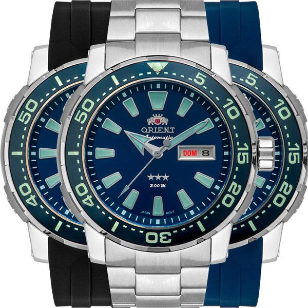 Relógio Orient Masculino Prata Troca Pulseiras F49TT001D1GX Automático 30 Atm Cristal Mineral