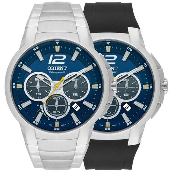 Relogio Orient Masculino Solar MBSSC169 D2SX Azul e 2 Pulseiras