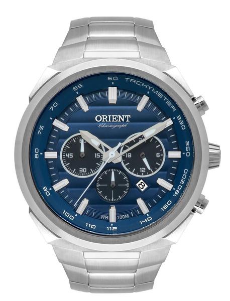 Relogio Orient Prata Masculino MBSSC201 D1SX Cronografo Mostrador Azul