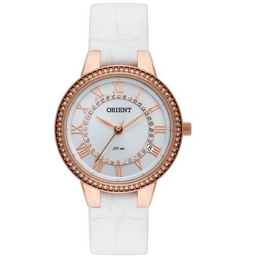 Relógio Orient Rosê Couro Branco Feminino Frsc1009 S3bx