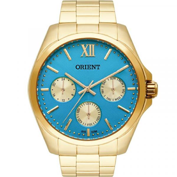 Relógio Orient Unique FGSSM050 A3KX feminino dourado mostrador azul