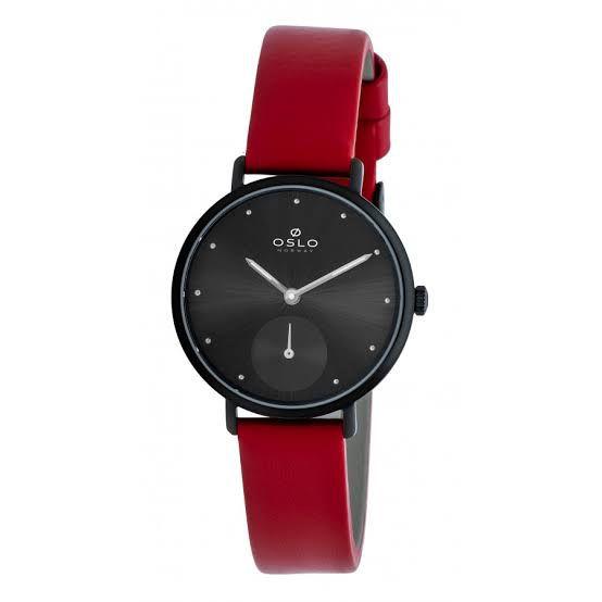 Relógio Oslo Feminino Slim Preto Vermelho Ofpscsvd0001 P1Vx