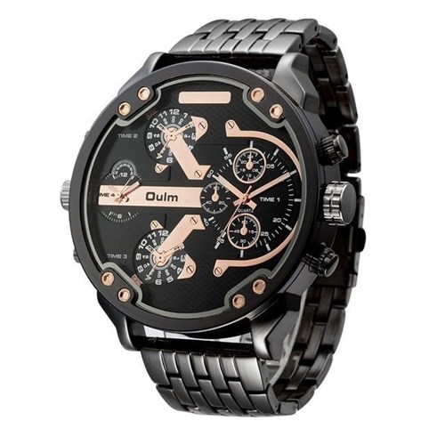 Relógio Oulm Big Watch (Preto e Dourado)