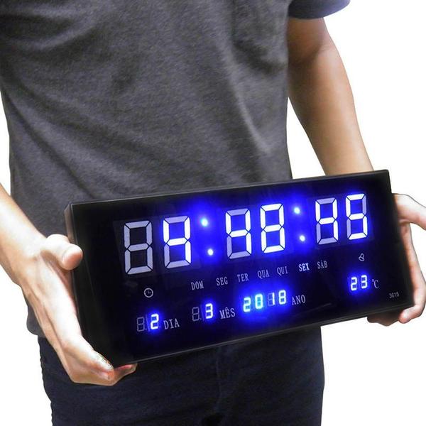 Relogio para Parede Digital Led Calendario Hora Termo Azul (rel-56) - Braslu