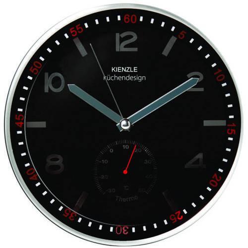 Relógio Parede 30cm Black Cozinha Termômetro Preto Kienzle
