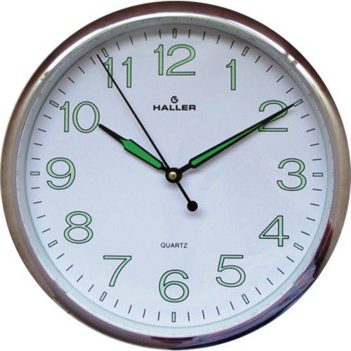 Relógio Parede 30cm Pontual Cromado Branco Luminoso Haller