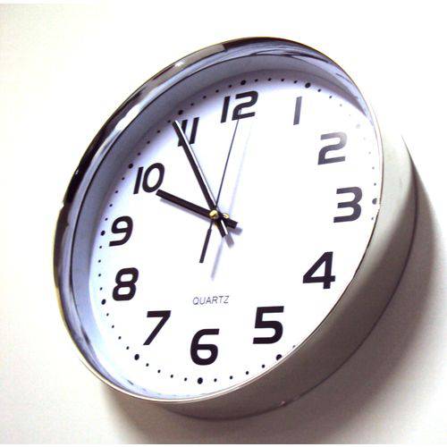 Relógio Parede 30cm Sem Tictac Silencioso Branco Cromado 708