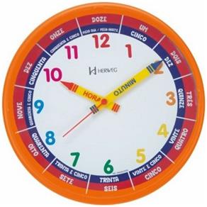 Relógio Parede 26 Cm Laranja Educativo Infantil Herweg