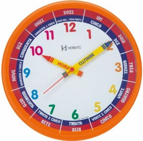 Relógio Parede 26 Cm Laranja Educativo Infantil Herweg