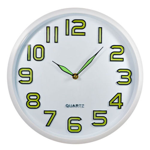 Relógio Parede Analogico Redondo Plástico Branco Verde 30 Cm