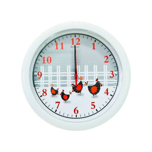 Relógio Parede Analogico Redondo Plástico Galinhas 29,5 Cm