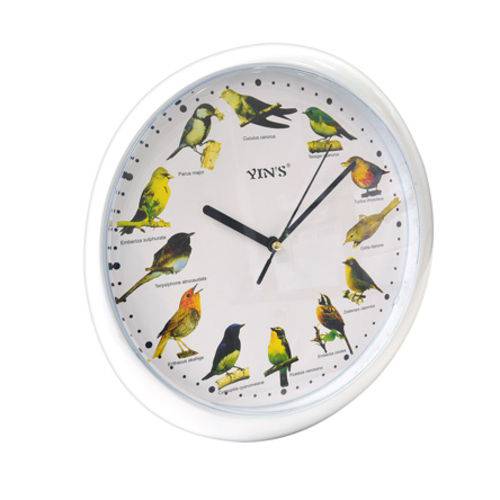 Relógio Parede Analogico Redondo Plástico Passaros 28 Cm