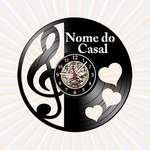 Relógio Parede Casal Clave Sol Musica Vinil LP Decoração Art