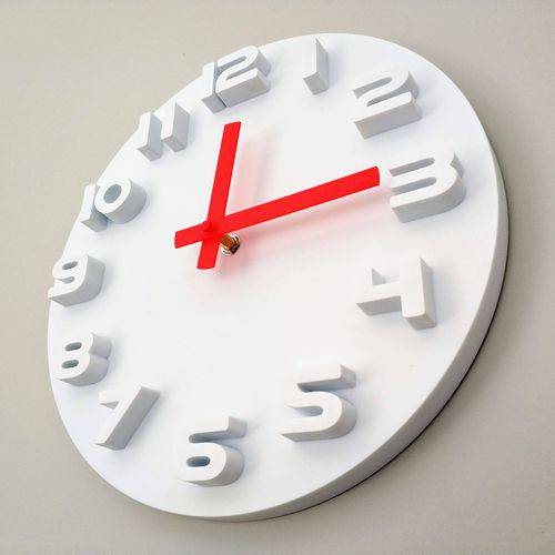 Relógio Parede Decorativo Branco Vermelho Alto Relevo 30cm