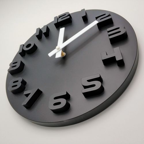 Relógio Parede Decorativo Preto Branco Alto Relevo 30cm