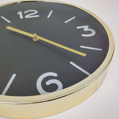 Relógio Parede Decorativo Preto e Dourado 35cm