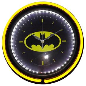 Relogio Parede Dupla Neon Batman Vidro Preto Ø38X6Cm