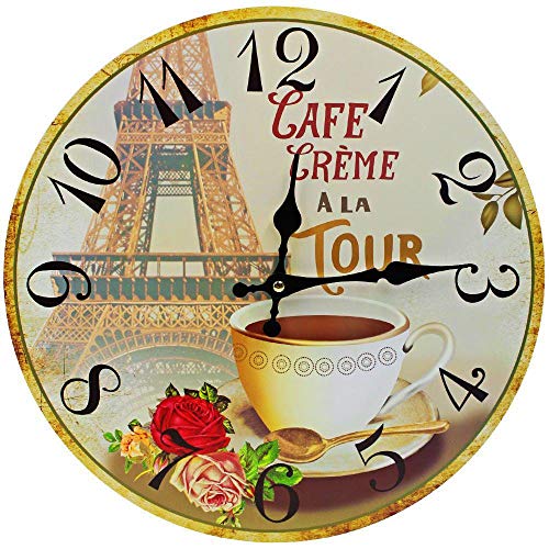 Relógio Parede Estampado Retrô Paris Café Cremoso 34Cm