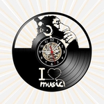 Relógio Parede I Love Music Vinil LP Decoração Retrô Vintage
