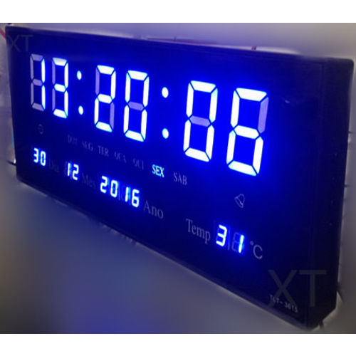 Relógio Parede Led 3615 Azul Calendario Termômetro Alarme