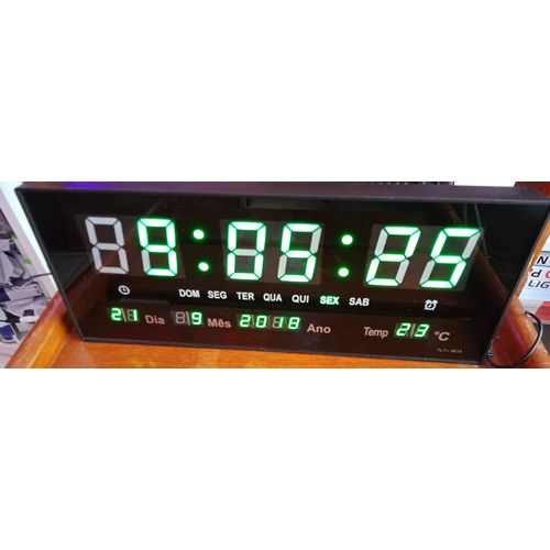 Relógio Parede Led 3615 VERDE Calendario Termômetro Alarme