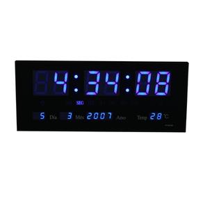 Relógio Parede Led Azul Digital Calendário Termometro 36cm