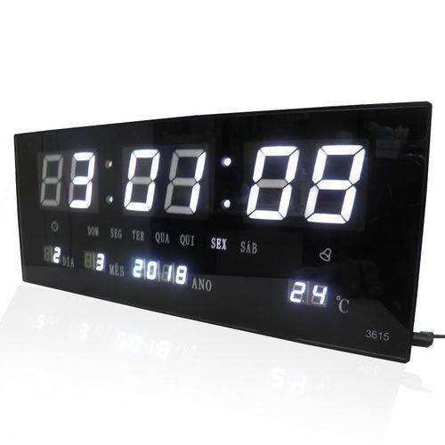 Relogio Parede Led Digital Branco Alarme Termometro Calendario
