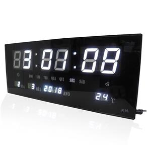 Relogio Parede Led Digital Branco Alarme Termometro Calendario