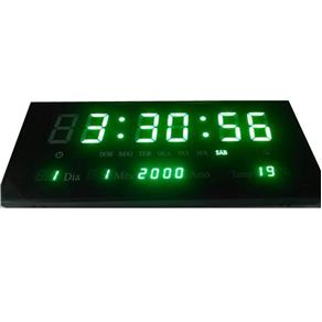 Relógio Parede Led Verde Digital Calendário Termometro 36cm