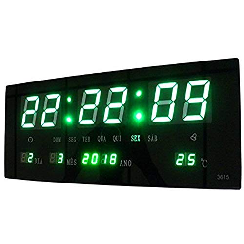 Relógio Parede Led Verde Digital Temperatura 36Cm Sing Clock
