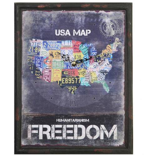 Relógio Parede Mdf Retrô Freedom Usa Map 29x37cm Vetro 682