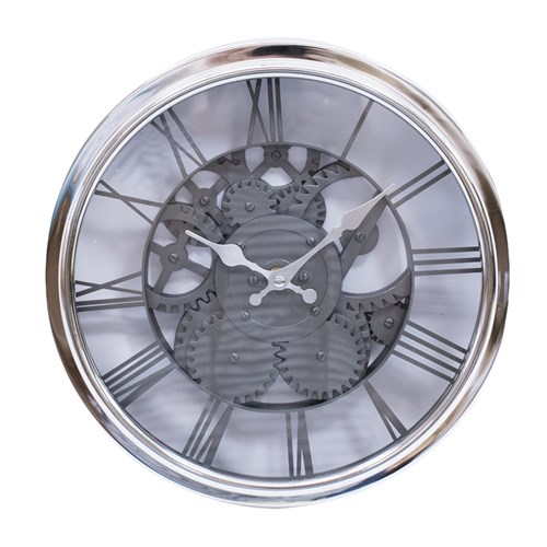 Relógio Parede Mecânica Prata 30X30cm