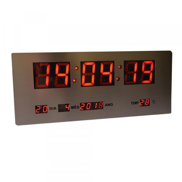 Relógio Parede ou Mesa Digital Led Termômetro 4 Alarmes Inox Calendário RD170703 - Unygift