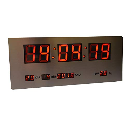 Relógio Parede ou Mesa Digital Led Termômetro 4 Alarmes Inox Calendário RD170703