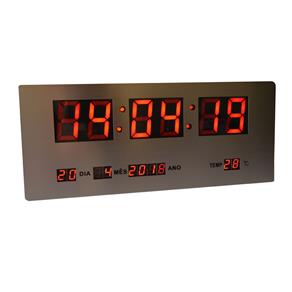 Relógio Parede ou Mesa Digital Led Termômetro Calendário 4 Alarmes Inox RD170703