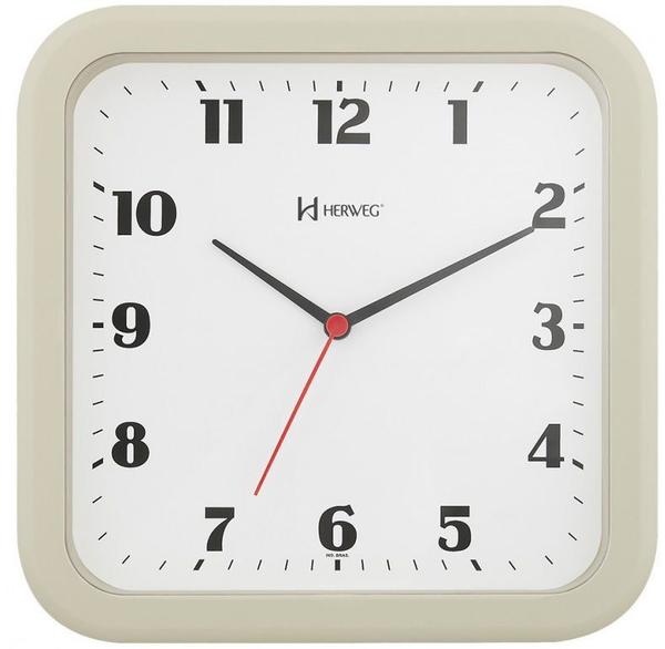 Relógio Parede Quadrado Marfim Moderno 23 Cm Herweg 6145-32